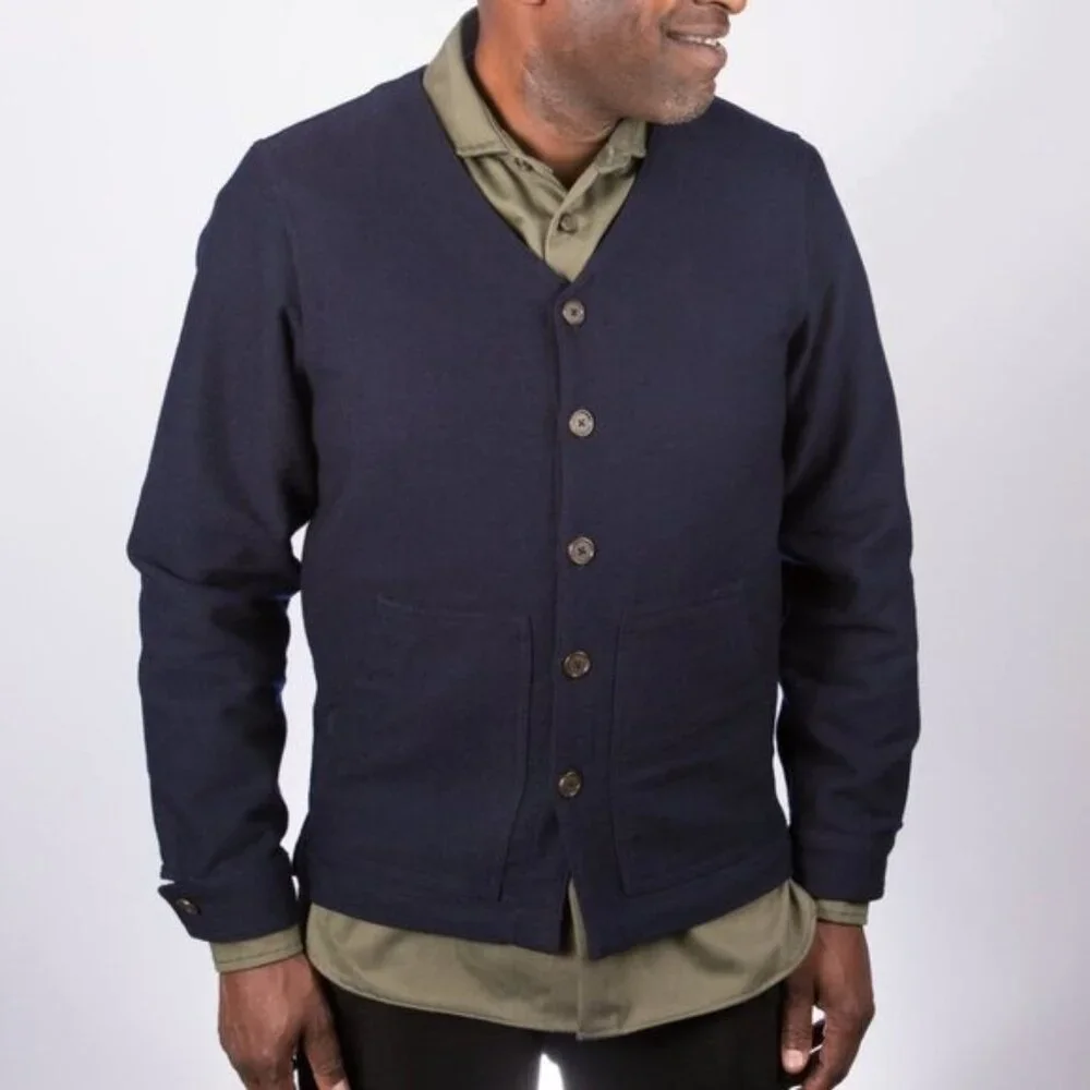 Kali Made Garments Mens Navy Italian Wool Long Sleeve Jacket